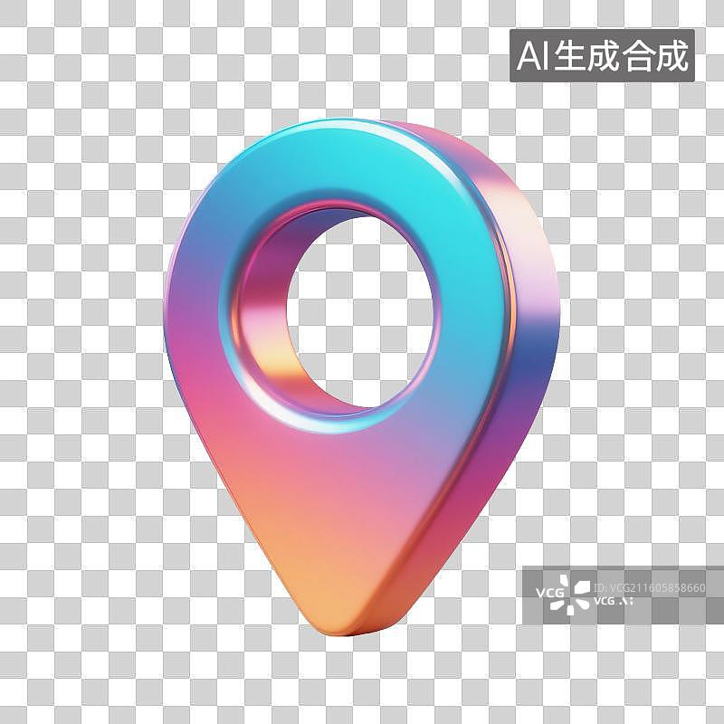 【AI数字艺术】3D渲染，炫彩激光镭射金属质感，地图，位置，图形图标，旅游旅行，露营，免抠元素图片素材