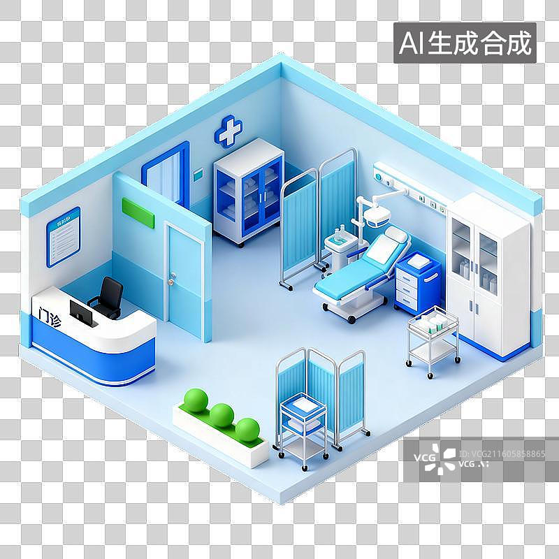 【AI数字艺术】3D轻拟物风格医院科室小场景图片素材