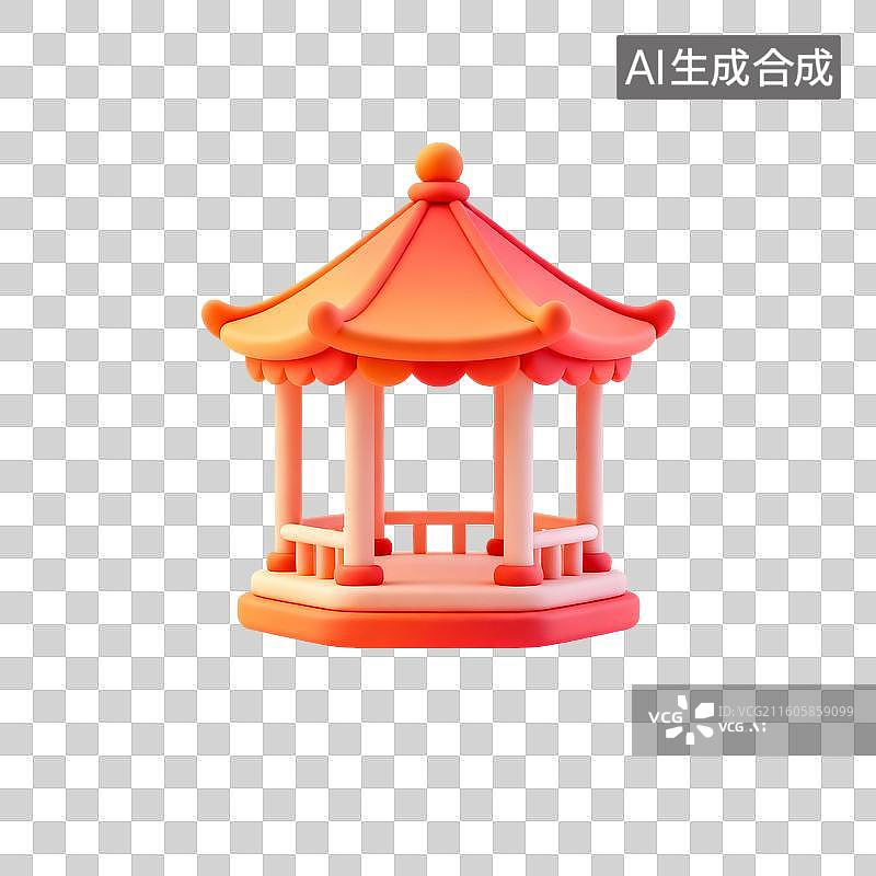 【AI数字艺术】3D渲染，凉亭，中式古代建筑，亭台楼阁，园林景观，免抠元素图片素材