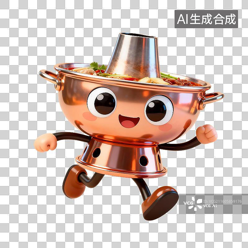 【AI数字艺术】3D渲染，卡通拟人火锅，边炉，打边炉，川味火锅，重庆火锅，中国传统美食，免抠元素图片素材