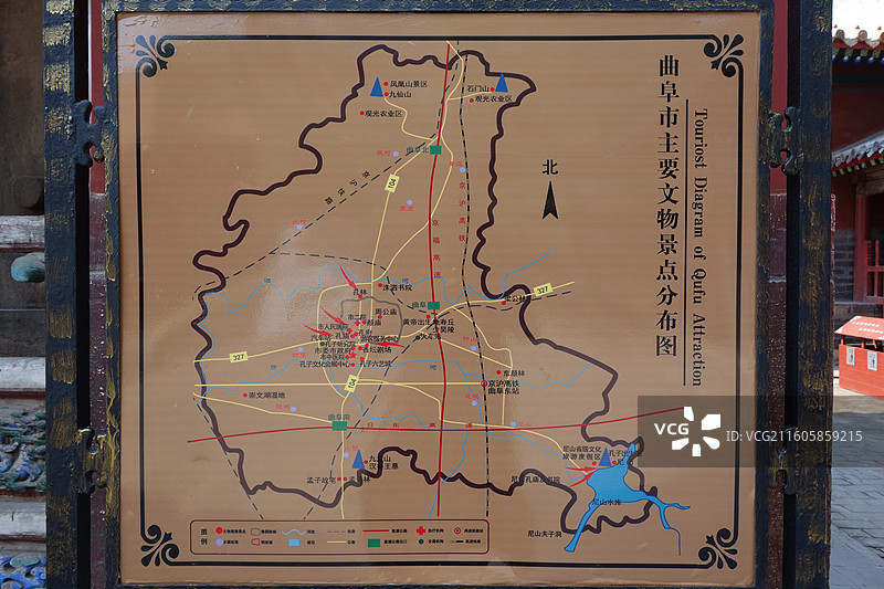 山东省济宁市曲阜市曲阜孔庙文庙：曲阜市主要文物景点分布图图片素材