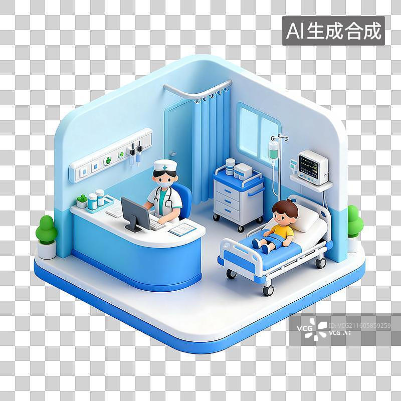【AI数字艺术】3D轻拟物风格医院科室小场景图片素材