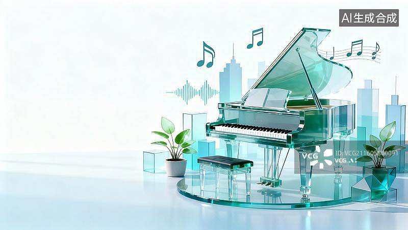 【AI数字艺术】3D简约钢琴音乐背景图片素材