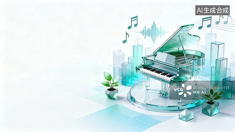 【AI数字艺术】3D简约钢琴音乐背景图片素材