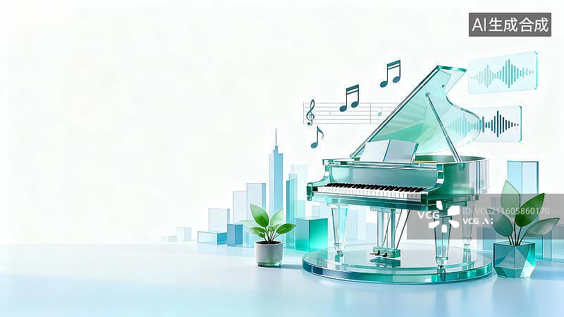 【AI数字艺术】3D简约钢琴音乐背景图片素材