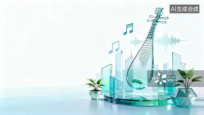 【AI数字艺术】3D简约琵琶中国风音乐背景图片素材