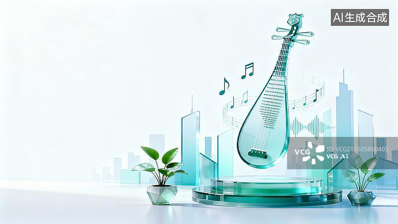 【AI数字艺术】3D简约琵琶中国风音乐背景图片素材