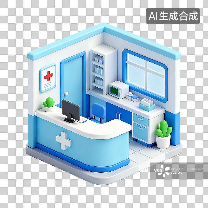 【AI数字艺术】3D轻拟物风格医院科室小场景图片素材
