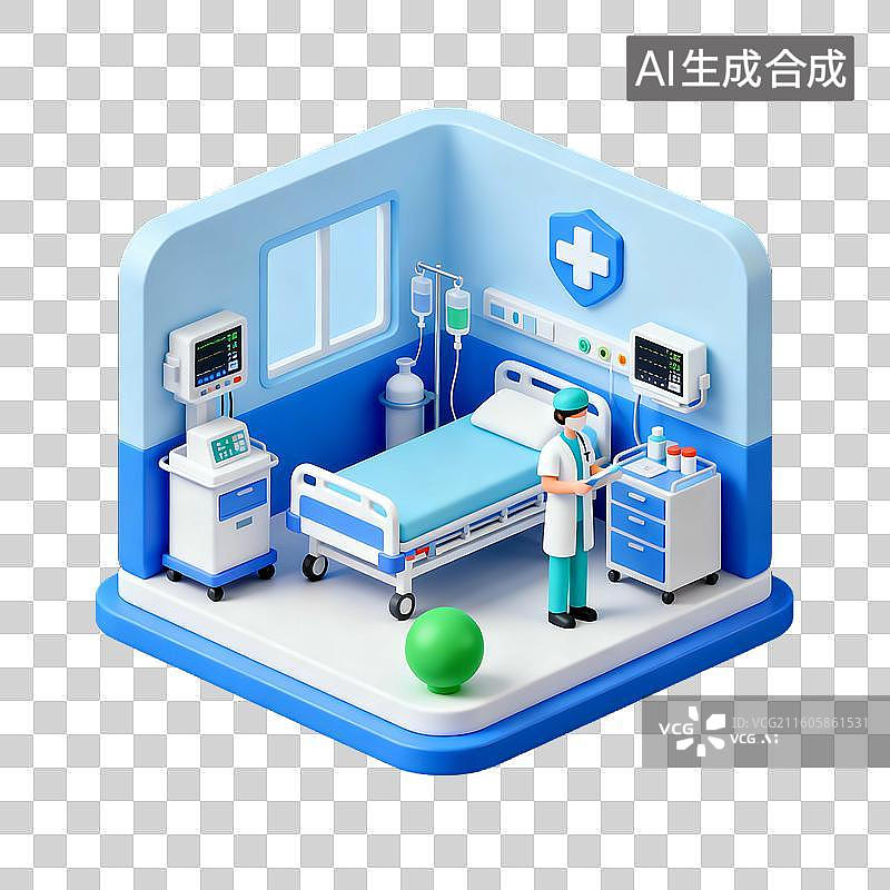 【AI数字艺术】3D轻拟物风格医院科室小场景图片素材