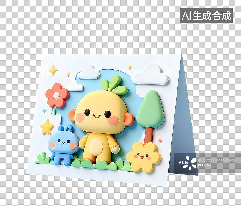【AI数字艺术】卡通动漫小动物立体贺卡图片素材