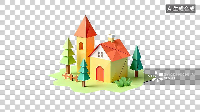 【AI数字艺术】彩色剪纸风格城市景观图片素材