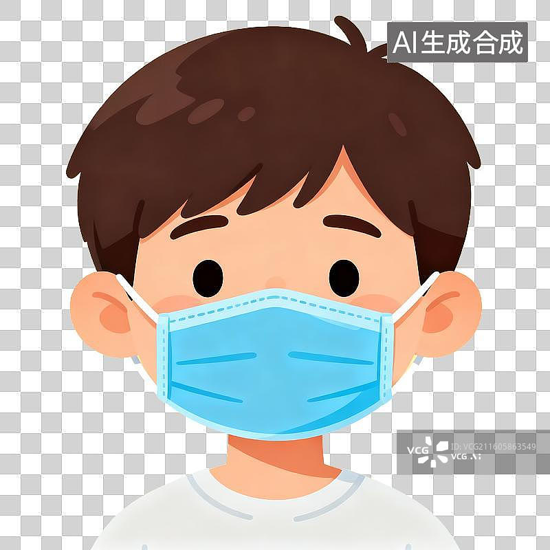 【AI数字艺术】医疗健康 戴口罩的男孩卡通形象图片素材
