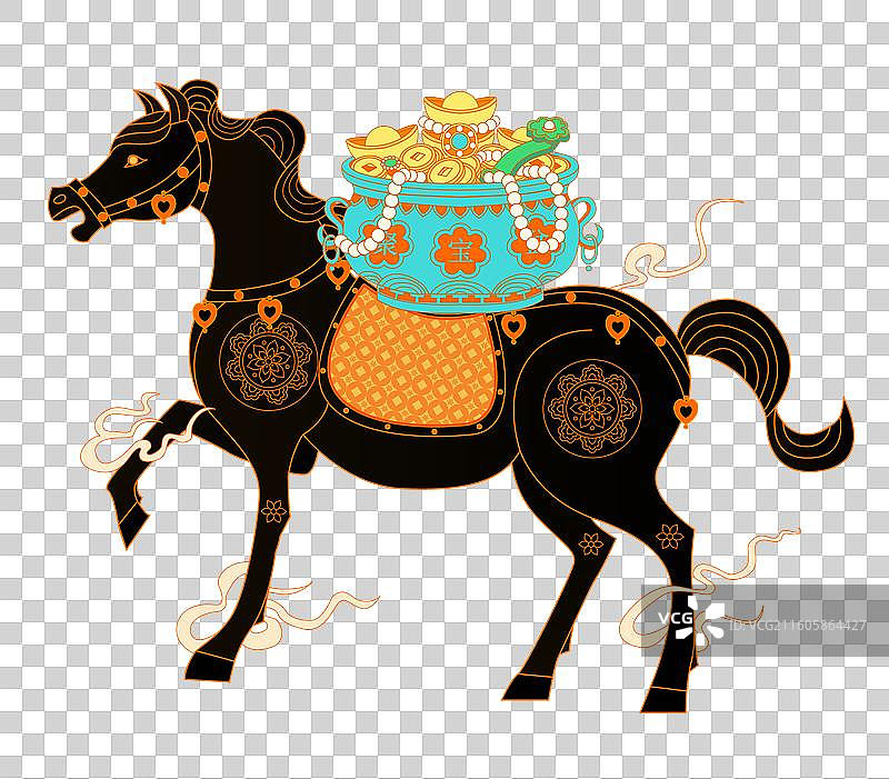 马年马上发财国风插画图片素材