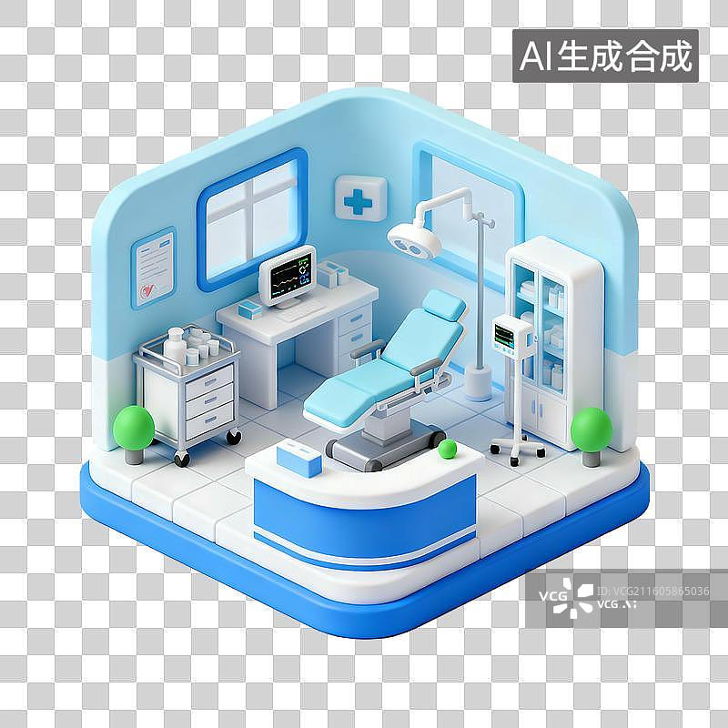 【AI数字艺术】3D轻拟物风格医院科室小场景图片素材