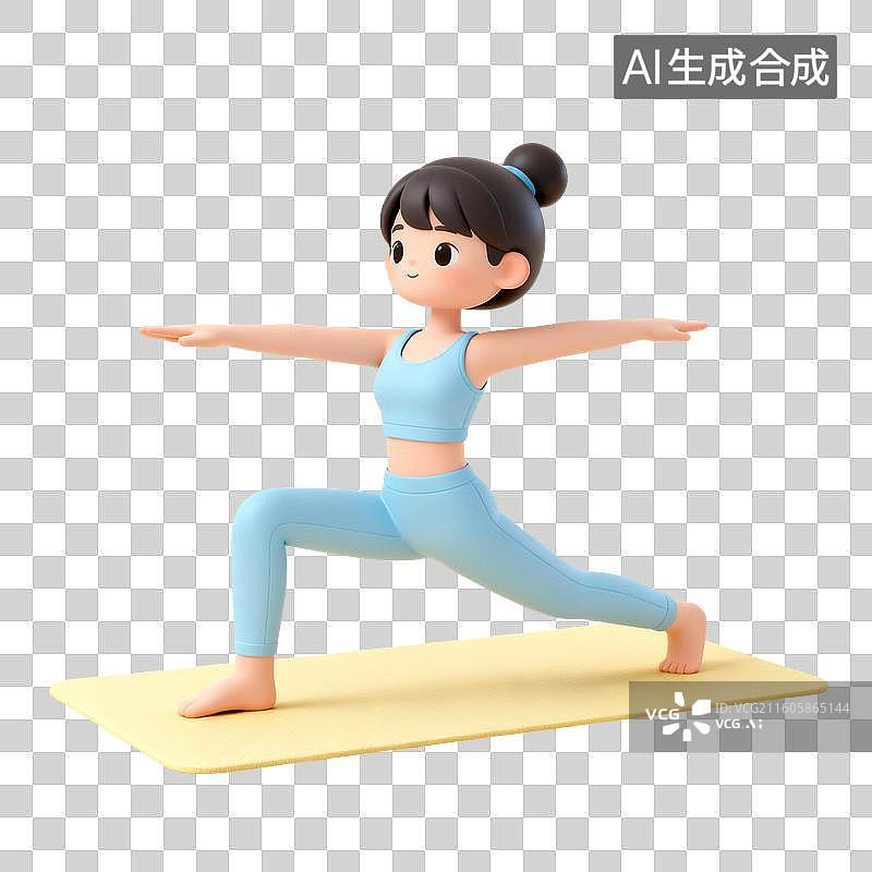 【AI数字艺术】3D渲染卡通人物，练瑜伽的女性，瑜伽，锻炼，运动，休闲娱乐活动免抠元素图片素材