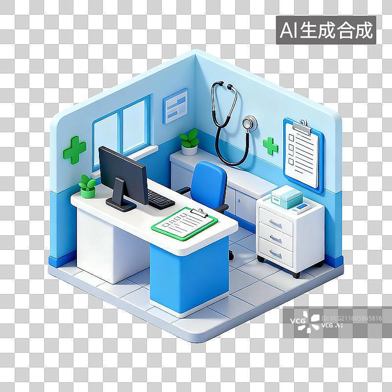 【AI数字艺术】3D轻拟物风格医院科室小场景图片素材