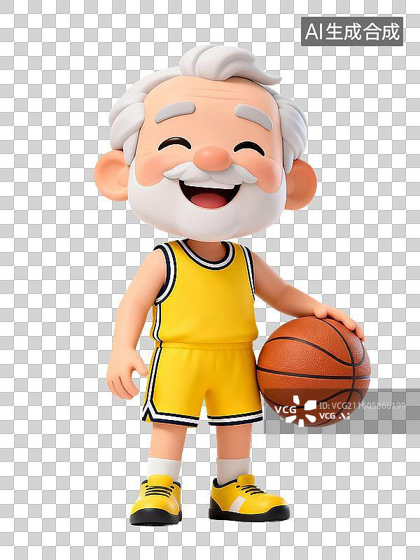【AI数字艺术】3D渲染卡通人物，老人，退休老人，打篮球的老人，篮球运动，锻炼，运动，休闲娱乐活动免抠元素图片素材