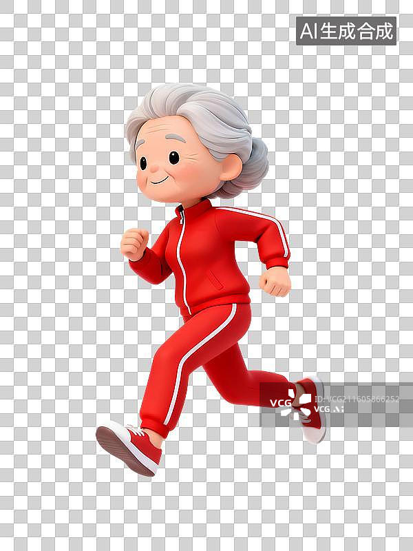 【AI数字艺术】3D渲染卡通人物，老人，退休老人，跑步的老人，晨跑，锻炼，运动，休闲娱乐活动免抠元素图片素材