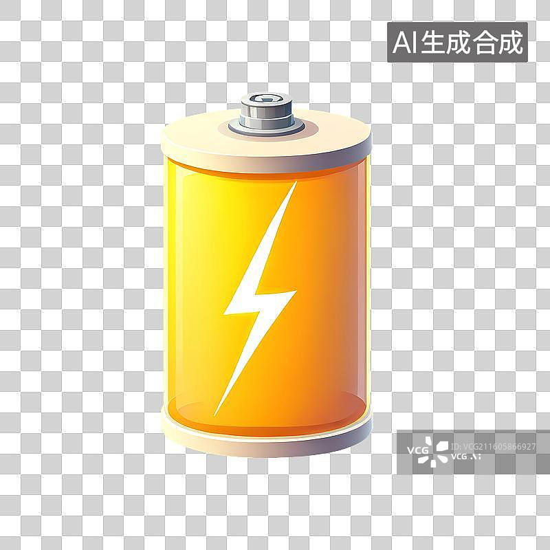 【AI数字艺术】3D渲染，黄色电池，蓄电池，电源，能源，充电，能量免抠元素图片素材