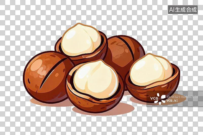 【AI数字艺术】卡通风格，美味的夏威夷果PNG格式的免扣元素图片素材