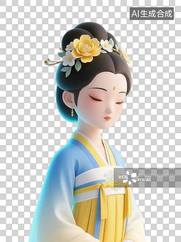 【AI数字艺术】3D渲染，古代女性，穿汉服的女性，传统服装，古装汉服，仕女图，免抠元素图片素材