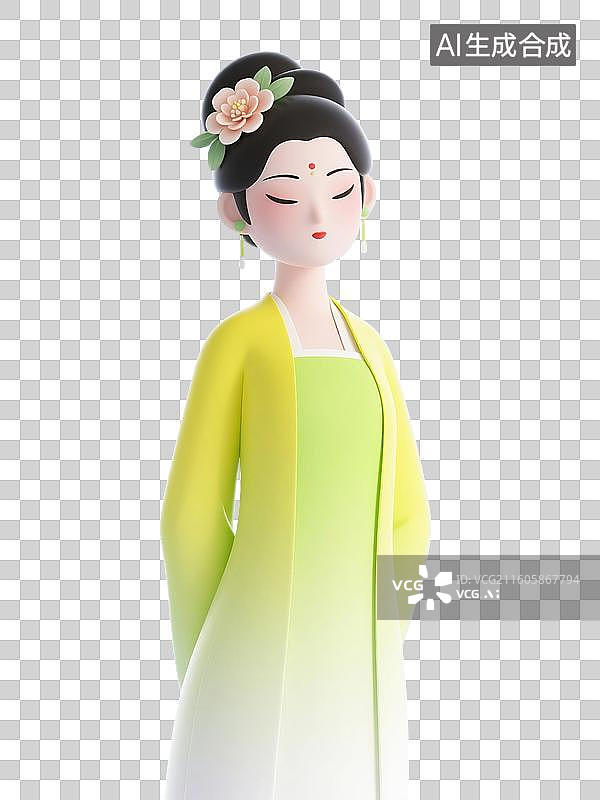 【AI数字艺术】3D渲染，古代女性，穿汉服的女性，传统服装，古装汉服，仕女图，免抠元素图片素材