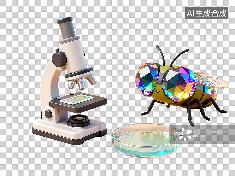 【AI数字艺术】昆虫复眼显微镜生物3D立体卡通C4D渲染插画元素图片素材