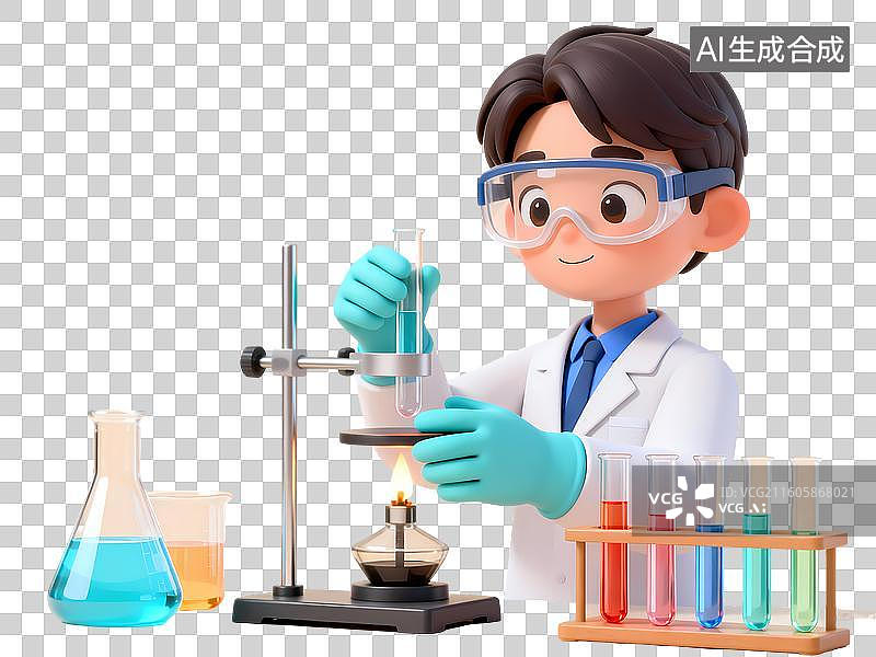 【AI数字艺术】化学家老师做实验3D立体卡通C4D渲染插画元素图片素材