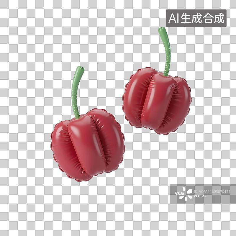 【AI数字艺术】3D渲染，充气膨胀风格，山楂，红果，卡通水果，樱桃，车厘子免抠元素图片素材