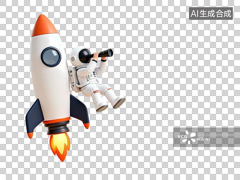 【AI数字艺术】宇航员火箭望远镜3D卡通C4D渲染插画元素图片素材