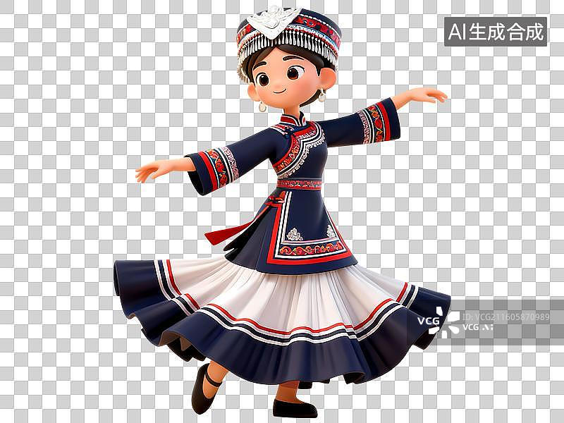 【AI数字艺术】彝族少数民族舞蹈女孩3D卡通C4D渲染插画元素图片素材