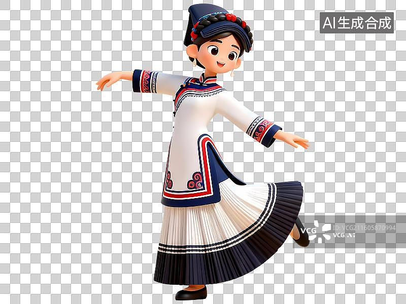 【AI数字艺术】彝族少数民族舞蹈女孩3D卡通C4D渲染插画元素图片素材