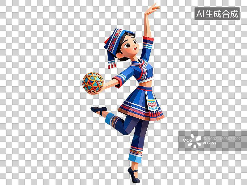 【AI数字艺术】壮族少数民族舞蹈女孩3D卡通C4D渲染插画元素图片素材