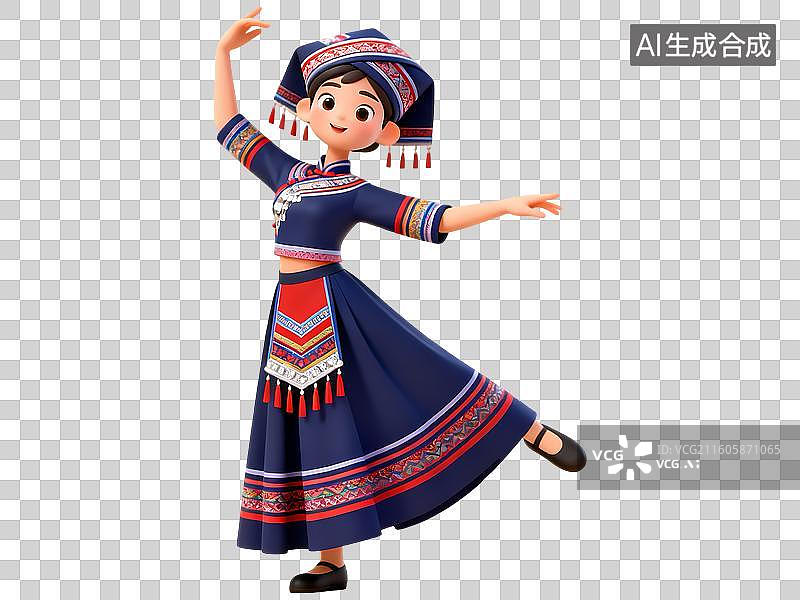 【AI数字艺术】壮族少数民族舞蹈女孩3D卡通C4D渲染插画元素图片素材