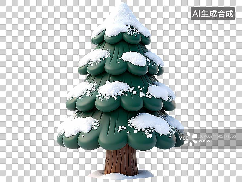 【AI数字艺术】积雪的松树大树3D卡通C4D渲染插画元素图片素材