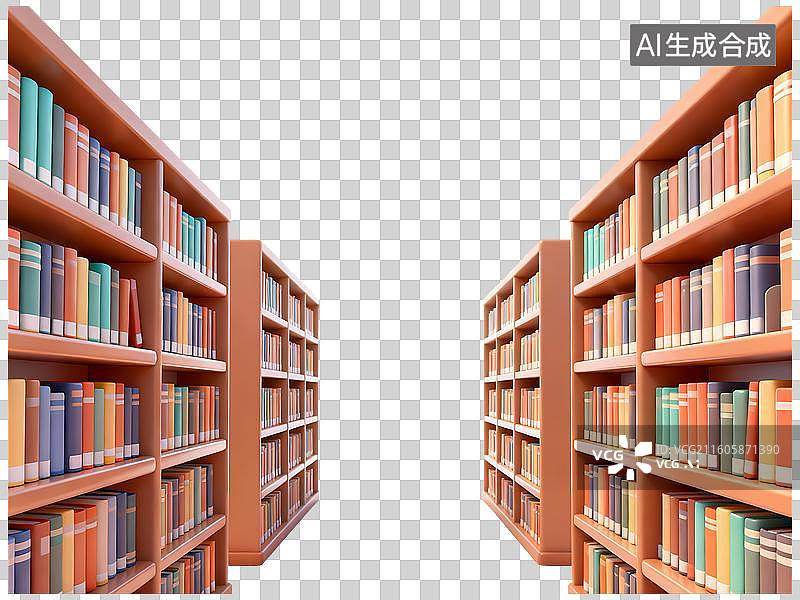 【AI数字艺术】书架排列图书馆3D卡通C4D渲染插画元素图片素材