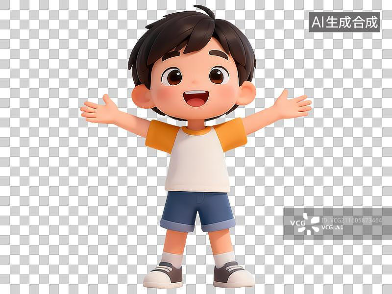 【AI数字艺术】男孩张开双臂向前看3D卡通C4D渲染插画人物元素图片素材