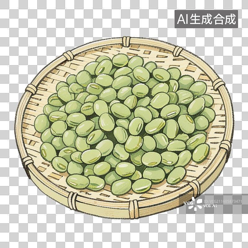 【AI数字艺术】手绘插画，绿豆，一箩筐绿豆，粗粮，免抠元素图片素材