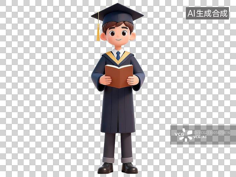 【AI数字艺术】穿学士服男生拿着文件毕业发言3D卡通C4D渲染插画人物元素图片素材
