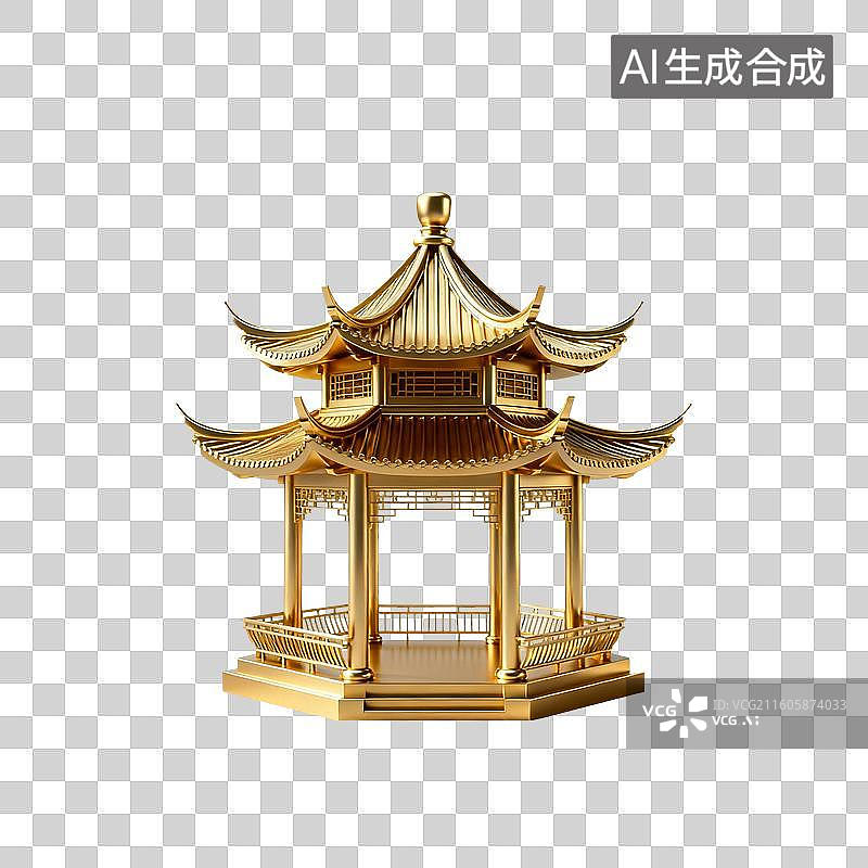 【AI数字艺术】3D渲染，凉亭，中式古代建筑，亭台楼阁，园林景观，免抠元素图片素材