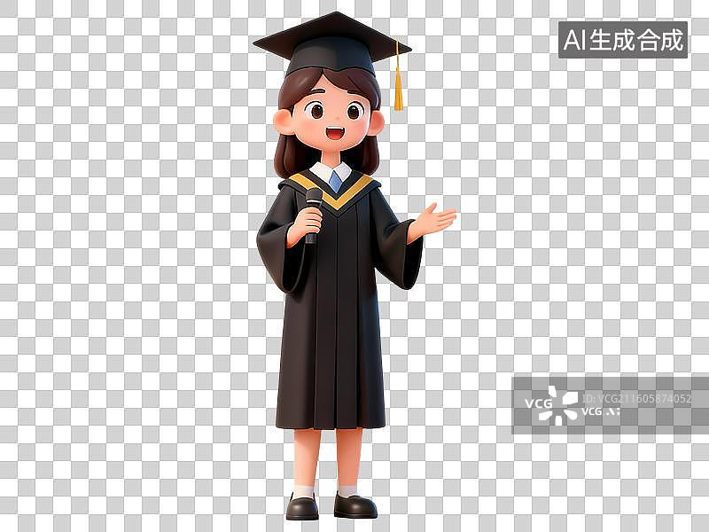 【AI数字艺术】穿学士服学生演讲答辩3D卡通C4D渲染插画人物元素图片素材