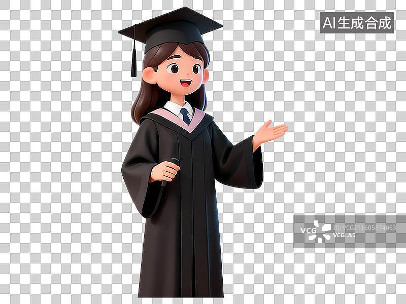 【AI数字艺术】穿学士服学生演讲答辩3D卡通C4D渲染插画人物元素图片素材