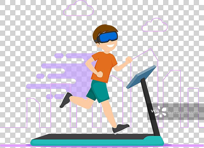 虚拟健身房里的跑步男子图片素材