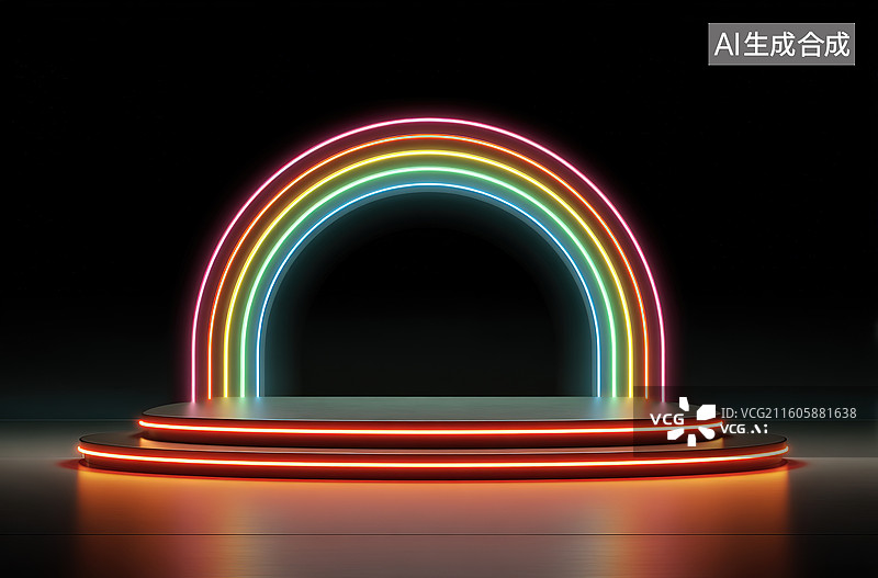 【AI数字艺术】霓虹彩虹拱门舞台图片素材
