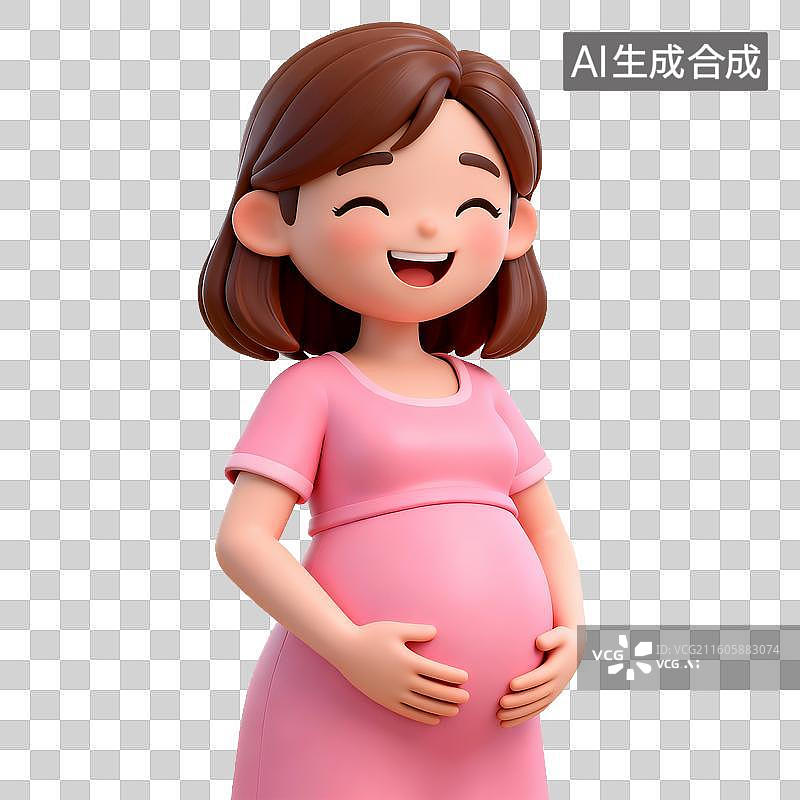 【AI数字艺术】孕妇卡通形象微笑抱肚图片素材