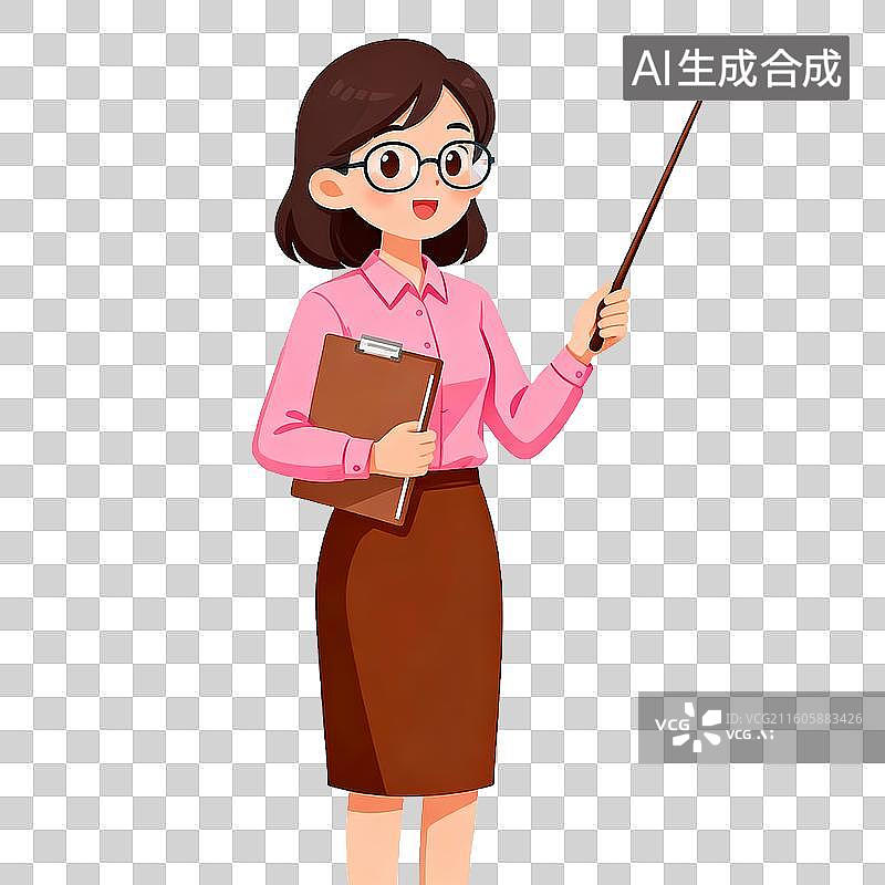 【AI数字艺术】女教师手持教鞭和文件夹图片素材