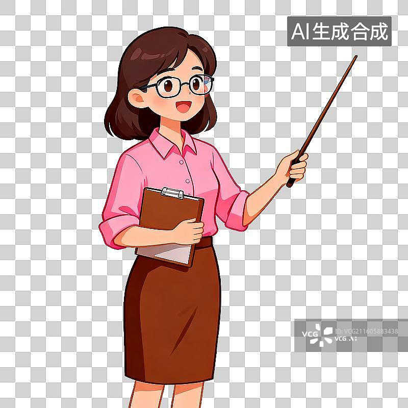 【AI数字艺术】女教师手持教鞭和文件夹图片素材