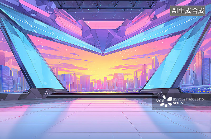 【AI数字艺术】未来城市全景玻璃大厅图片素材