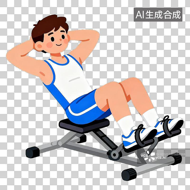 【AI数字艺术】男子在健身椅上做仰卧起坐图片素材