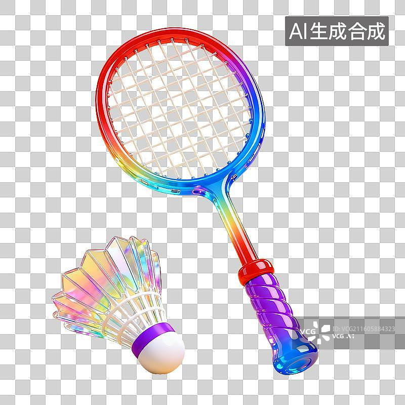 【AI数字艺术】彩虹色羽毛球拍与羽毛球图片素材